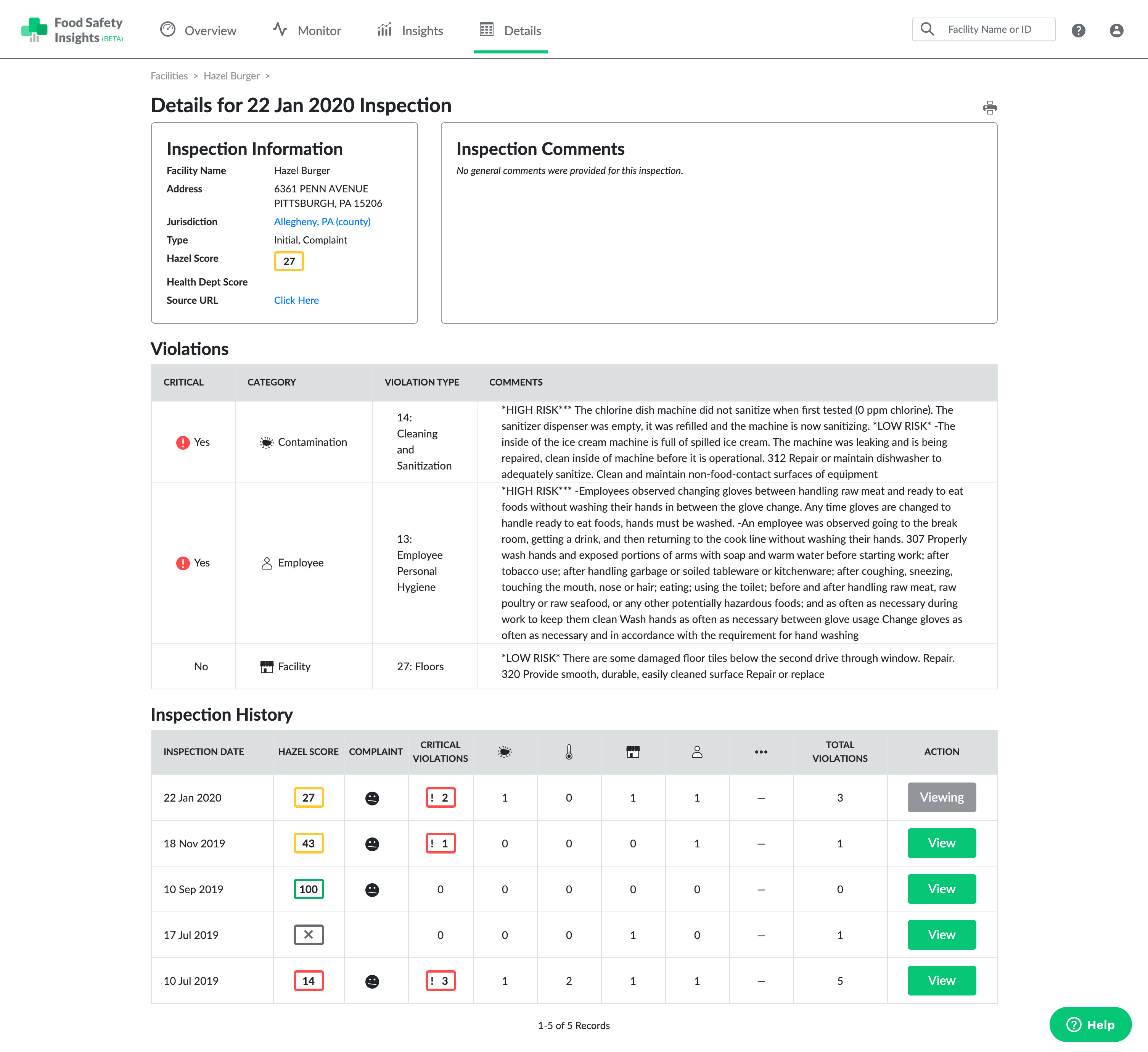 Viewing Inspections Hazel Analytics